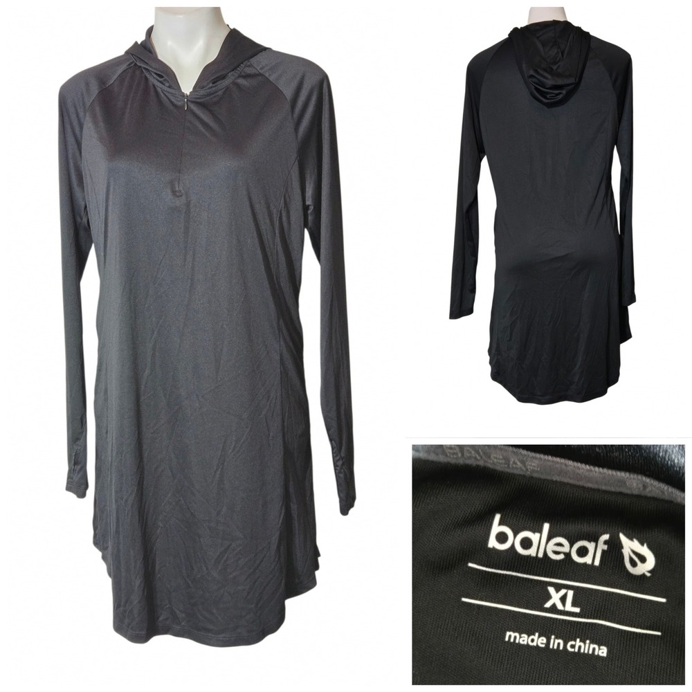 Baleaf Womens XL Black Hooded Athletic Dress Quarter Zip Hiking Sun Shirt